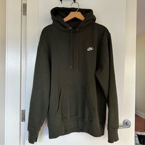 Nike Olive Green Pullover Hoodie with White Logo